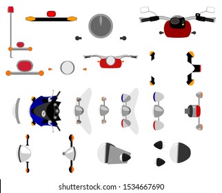 Motorcycle signal lamps front, rear, side and top view isolated vector illustration