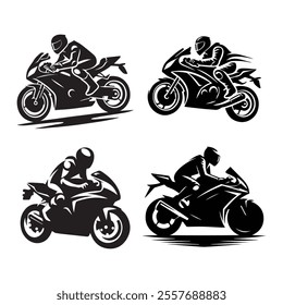 motorcycle silhouette design. fast biker sign and symbol. sport motorbike illustration.
