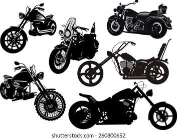 motorcycle silhouette set from different perspectives