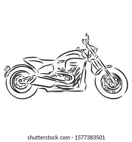 Motorcycle sketch, contour vector illustration 
