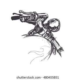 motorcycle sketch flame illustration. Vector graphic