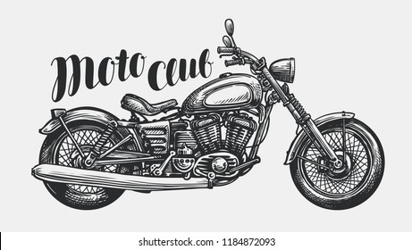 Motorcycle sketch. Hand-drawn vintage motorbike, vector illustration