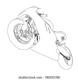 Motorcycle sketch. Vector rendering of 3d. The layers of visible and invisible lines are separated