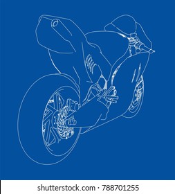 Motorcycle sketch. Vector rendering of 3d. The layers of visible and invisible lines are separated