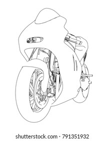 Motorcycle sketch. Vector rendering of 3d. The layers of visible and invisible lines are separated