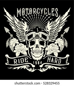 Motorcycle skull with helmet,wings.Tattoo design and t shirt printing