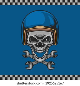 motorcycle skull illustration with helmet