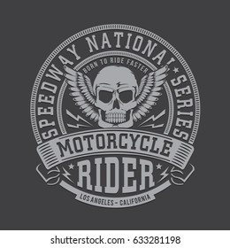 Motorcycle skull typography, tee shirt graphics, vectors