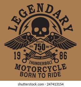 Motorcycle skull typography, t-shirt graphics, vectors