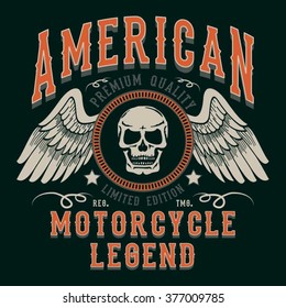 Motorcycle skull typography, t-shirt graphics, vectors