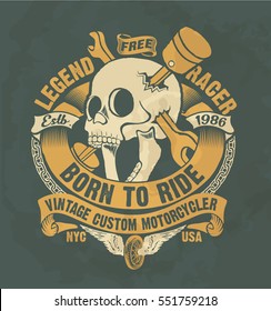 motorcycle skull. typography t-shirt printing.