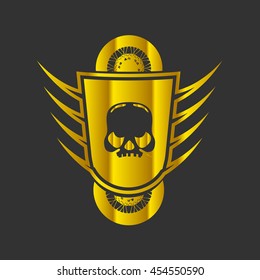 Motorcycle Skull Vector Logo Symbol inside shield with wings