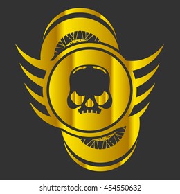 Motorcycle Skull Vector Logo Symbol inside shield with wings