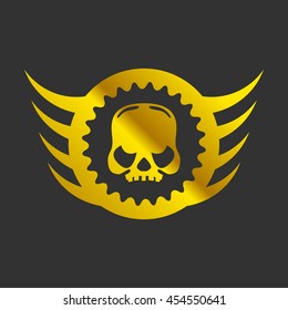 Motorcycle Skull Vector Logo Symbol inside shield with wings