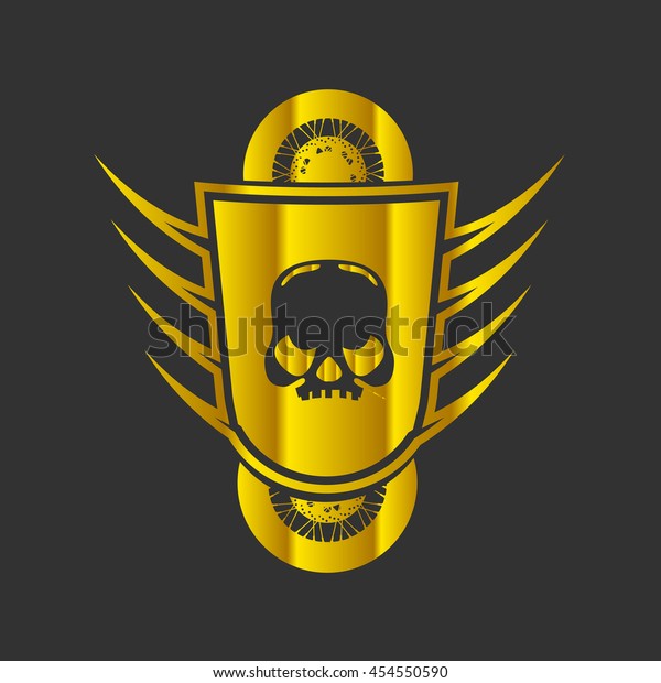 Motorcycle Skull Vector Logo Symbol inside shield\
with wings