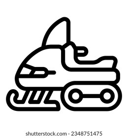 Icono de línea moto de nieve, concepto de temporada invernal, señal de transporte de invierno extremo sobre fondo blanco, icono de moto de nieve en contorno para diseño web móvil. Gráficos vectoriales.