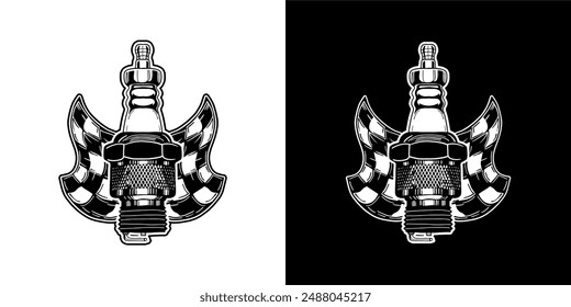 
Motorcycle spark plug logo with race flag