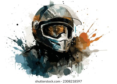 Motorrad-Speed Helm Motorrad Rider Aquarell Malerei Abstrakter Hintergrund.