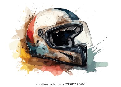 Motorcycle Speed Helmet Motorcycle Rider watercolor painting Abstract background.