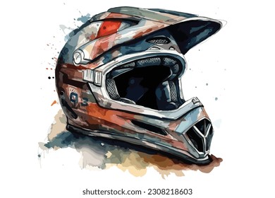 Motorcycle Speed Helmet Motorcycle Rider watercolor painting Abstract background.