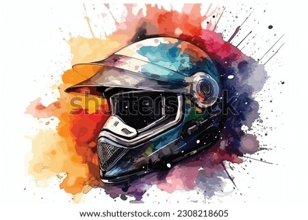 Motorcycle Speed Helmet Motorcycle Rider watercolor painting Abstract background.