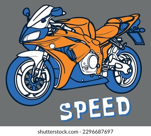 motorcycle speed orange vector print illustration