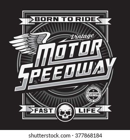 Motorcycle speed way skull typography, t-shirt graphics, vectors