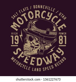 Motorcycle speedway skull typography, tee shirt graphics, vectors, hand drawn artwork
