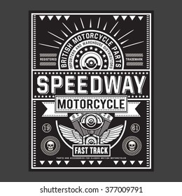 Motorcycle speedway typography, t-shirt graphics, vectors