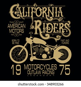 Motorcycle sport emblem, California Biker fashion Typography, classic style print label. racing emblem. Vector