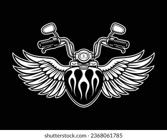 motorcycle steering wheel with wings, apparel graphic for a biker theme