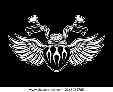 motorcycle steering wheel with wings, apparel graphic for a biker theme