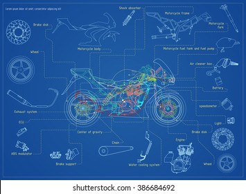 Motorcycle structure parts. Blueprint.  Vector illustration eps 10