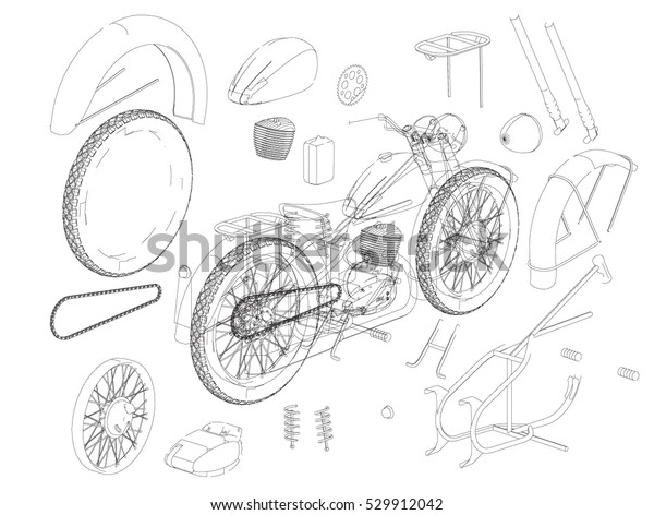 Motorcycle Structure Parts Diagramme Retro Motorcycle Stock Vector ...