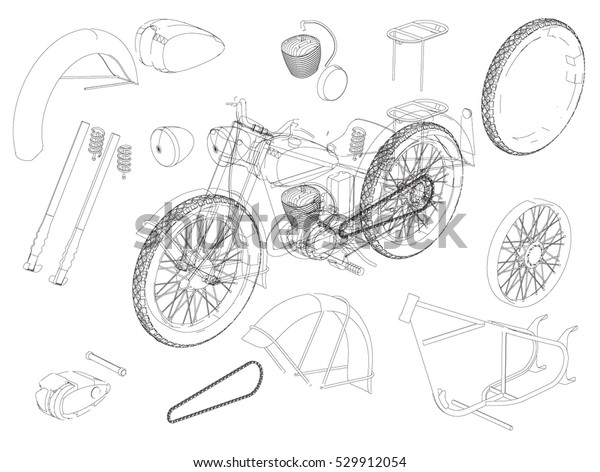 自動二輪車の構造部品 図レトロなバイク ベクター画像 のベクター画像素材 ロイヤリティフリー