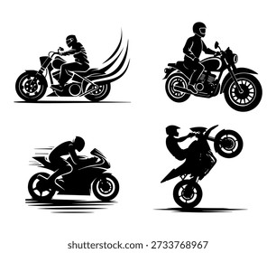 Conjunto de Vector de silueta de acrobacias de motocicleta