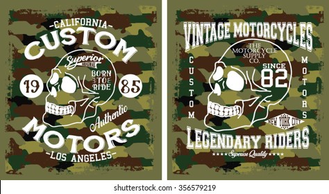 Motorcycle Superior , Custom Team, Vintage Motor Camouflage vector print and varsity. For t-shirt or other uses in vector.T shirt Graphic