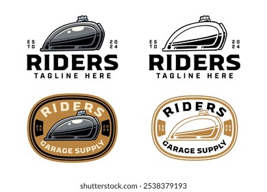 motorcycle tank colorful logo design set for garage, automotive, motorcycle club vehicle motorbike vat illustration outline badge logo template for rider, racing sport 