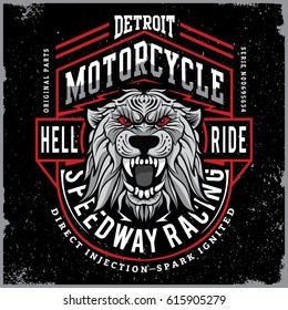 Motorcycle Tee shirt graphic design with typography / A wild tiger roaring 