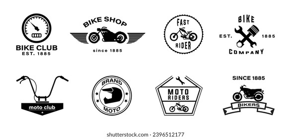 Motorcycle template badges collection. Motorcycle service logo in black. Retro motorcycle rider badges