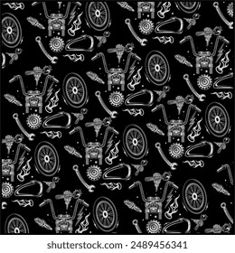 Motorcycle theme part Pattern vector suitable for fabrics print t-shirt, bags, tank, hat etc.