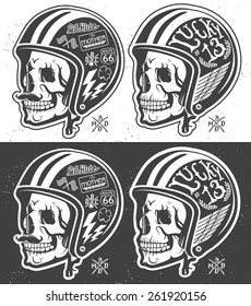 Motorcycle Themed handmade drawing helmet with skull. 