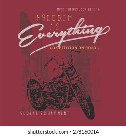 Motorcycle themed t shirt vintage printing and embroidery design.