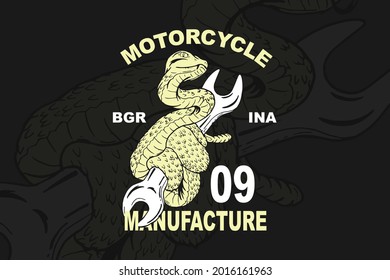 Motorcycle themed t-shirt design template with snake holding a wrench