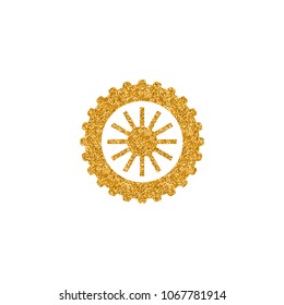 Motorcycle tire icon in gold glitter texture. Sparkle luxury style vector illustration.