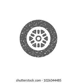 Motorcycle tire icon in grunge texture. Vintage style vector illustration.