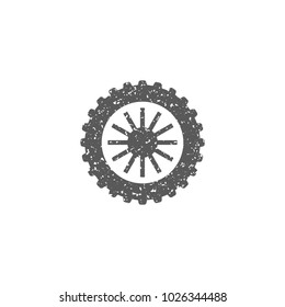 Motorcycle tire icon in grunge texture. Vintage style vector illustration.