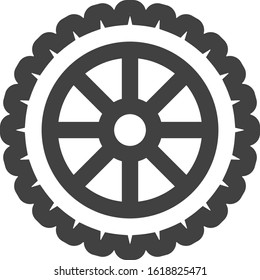 Motorcycle tire icon in thick outline style. Black and white monochrome vector illustration.