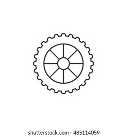 Motorcycle tire icon in thin outline style. Motorcycle motorbike wheel transportation offroad terrain