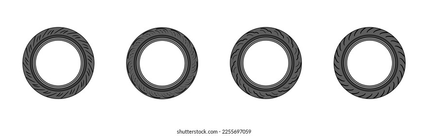 Conjunto de neumáticos de motocicleta, línea vectorial